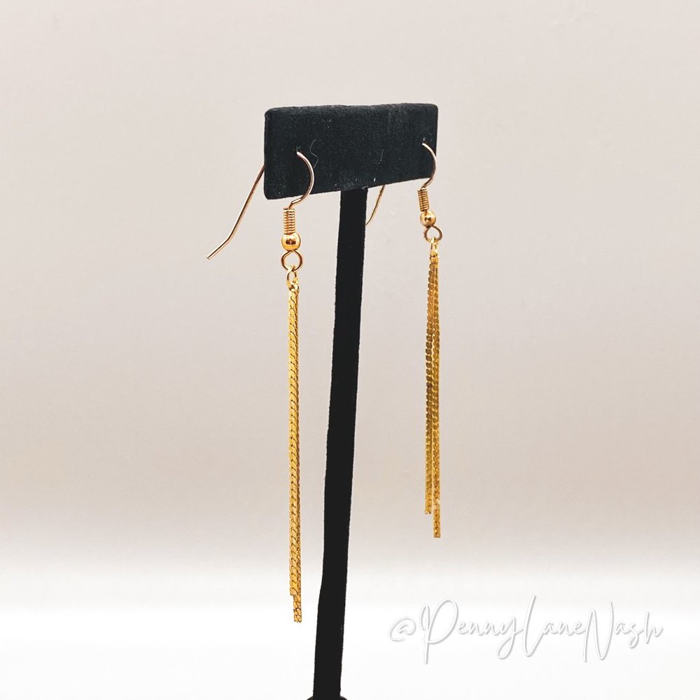Vintage Gold Tone Double Chain Strand Earrings - Picture 3 of 4
